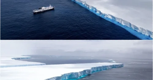 Rare Sighting: UK Ship Faces Off Against Colossal ‘Ice Beast’ – 3x the Size of Manhattan!