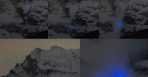 A mysterious blue light appeared during an avalanche on Mount Xiannairi, sparking conspiracy theories of hidden alien activity in China.