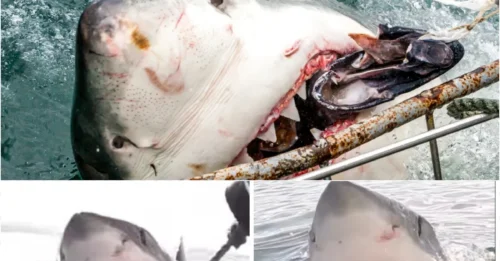 Horrifying Moment: Massive Great White Shark Explodes from Water, Swallows Bait Bag in One Bite!