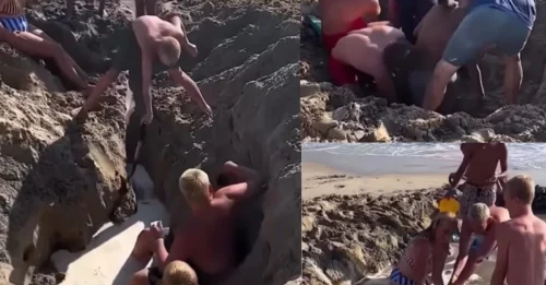 Momento conmovedor: unos niños quedan atrapados en un sumidero en la playa mientras gritan en pánico: 