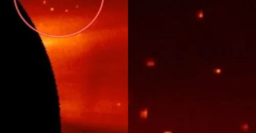 A cloaked triangular UFO lingered near the sun, fueling conspiracies with shadows deeper than the cosmos itself.