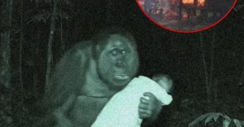A MIRACLE CAUGHT ON CAMERA: As Fire Ravaged the Village, a WILD ORANGUTAN Emerged from the Flames, Cradling a Human Baby in Its Arms