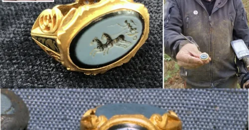A 1,800-year-old Roman signet ring engraved with the goddess of Victory Found in a field in Somerset.