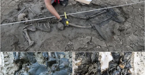 Archaeologists discover medieval skeleton with his boots still on in London