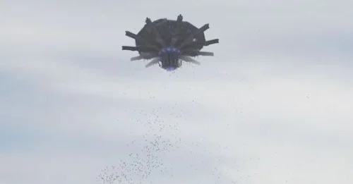 A UFO manipulates a flock of birds to appear in the sky above Canada