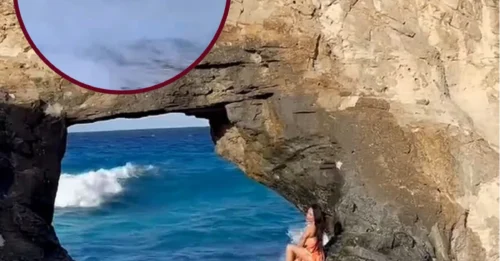 Saludo... adiós: Turista engaña a la muerte cuando se estrella contra las rocas mientras posa para una fotografía en una cornisa peligrosa
