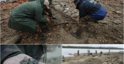 All-time low water level reveals sparkling gold coins on the riverbank revealing 16th-century treasure from a mysterious sunken ship