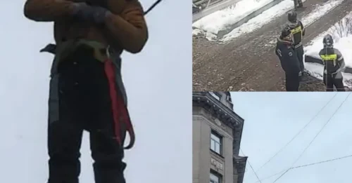 NO ESTIRÓ LA PATA: El increíble momento en que un limpiador de ventanas que cayó desde un techo fue salvado de una muerte segura por un cable eléctrico – Un video viral lo muestra colgando a 70 pies de altura en una escena que detiene el corazón y dejó a los testigos sin palabras
