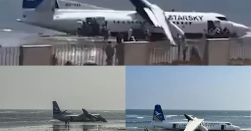 TERROR EN EL AIRE: Impactantes imágenes muestran un avión de pasajeros con 55 personas a bordo después de que se estrellara en el Océano Índico apenas unos momentos después del despegue.