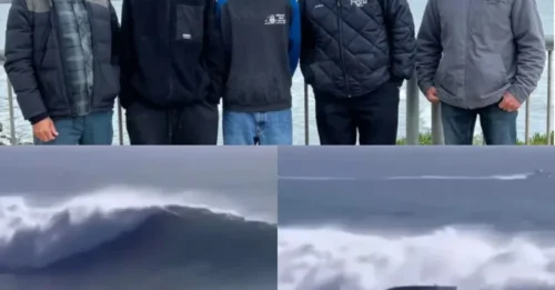 El dramático momento en que una enorme ola se estrelló contra una embarcación y la volcó, arrojando a una familia de seis personas al agua, quedó captado en cámara.