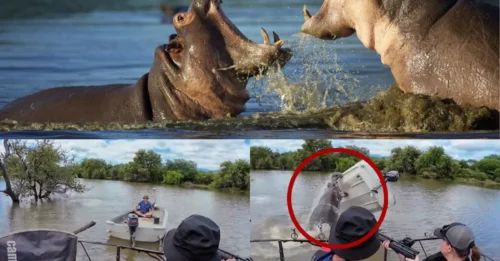 HUNGRY HIPPO: Heart-stopping moment rampaging hippo FLIPS boat in savage show of force in South Africa national park
