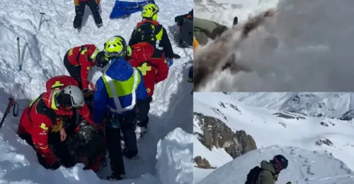 'INCREÍBLEMENTE AFORTUNADO': Momento dramático: Un esquiador británico de 23 años es arrastrado por una avalancha de terror en los Alpes franceses, pero sus amigos lo salvan milagrosamente.