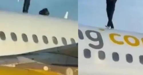 Un marroquí se sube al techo de un avión de pasajeros en un aeropuerto español y se burla de los trabajadores en tierra.