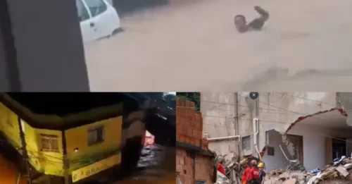 TORMENTA MORTAL: Momento en que un diluvio devastador arrastra a la gente y provoca un deslizamiento de tierra mientras la tormenta azota Brasil, dejando al menos 59 muertos