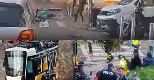 TRAGEDIA DEL TRANVÍA! Momento de terror: Un tranvía de Milán descarrila y se estrella contra una tienda tras casi volcarse, dejando dos muertos y 49 heridos.