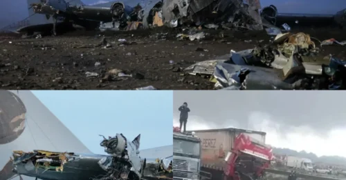 ACCIDENTE DE AVIÓN: Un avión de carga militar que transportaba dinero se estrella en la carretera y choca contra otros vehículos, matando a 20 personas mientras los saqueadores recogen el dinero esparcido.