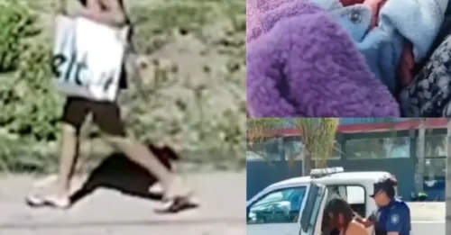 BEBÉ ABANDONADO: Una madre despiadada fue captada en cámara abandonando a su bebé recién nacido en una bolsa en la calle, con el cordón aún atado