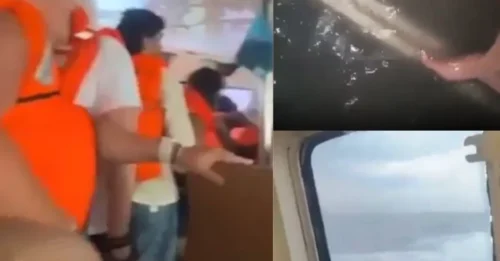 SENSACIÓN DE HUNDIMIENTO: Momento en que un barco que transportaba cientos de turistas en Bali se llena de agua tras una fractura en el casco causada por enormes olas.