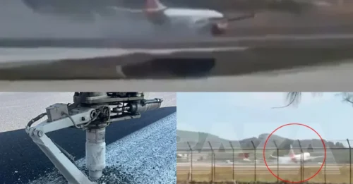 Choque de chorro: Impactante momento en el que un avión de pasajeros rebota durante un aterrizaje forzoso que dejó a los turistas gritando y cerró el aeropuerto vacacional.