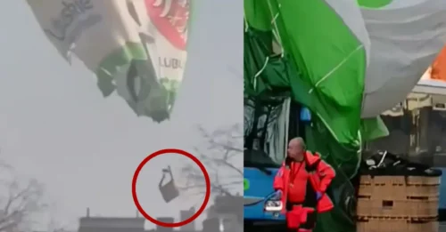 DESASTRE DE GLOBOS! Momento de horror: un globo aerostático se estrella contra un edificio, provocando que una mujer salga despedida de la cesta y caiga fatalmente sobre el tejado.