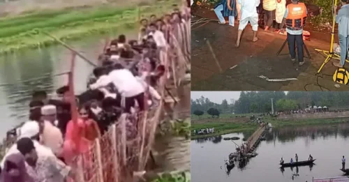 DESASTRE DEL PUENTE! Momento de horror: un puente flotante se derrumba en el río, matando a 4 niños. Se inicia una operación de rescate frenética para encontrar a 2 desaparecidos.