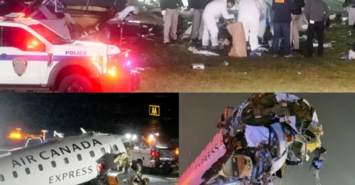 Dos pilotos muertos y 41 personas hospitalizadas después de que un avión de Air Canada chocara contra un camión de bomberos al aterrizar en LaGuardia, lo que provocó el cierre del aeropuerto.
