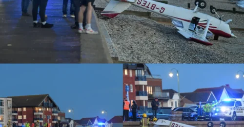 ESCAPE AFORTUNADO! Un avión se precipita al mar en una playa popular; el piloto logra salir arrastrándose de los restos en un milagroso escape.