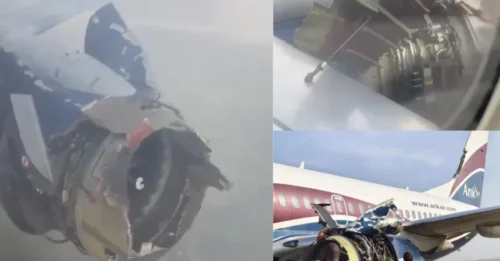 HECHO PEDAZOS! Un vídeo aterrador muestra el motor destrozado de un avión de pasajeros Boeing tras una terrible explosión en pleno vuelo.