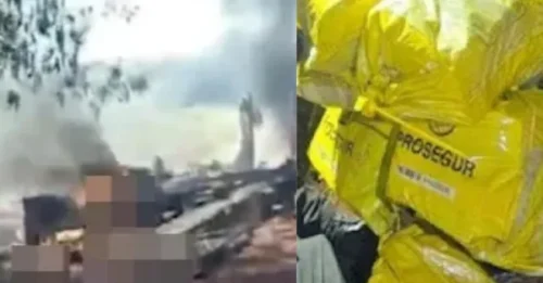 AGARRE DE CHOQUE !Un avión que transportaba 5 millones de dólares se estrella, provocando una frenética búsqueda del dinero, con los lugareños trepando por encima de los muertos y heridos para saquear los restos en llamas.