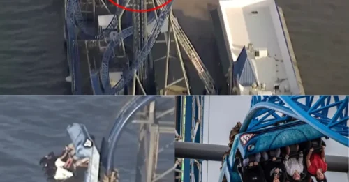 MID-AIR PANIC: 8 Students Left Dangling 100ft in the Sky for HOURS as ‘Iron Shark’ Rollercoaster Suddenly Breaks Down — Dramatic Rescue Mission Unfolds Below