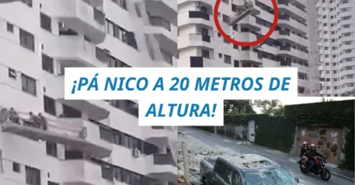 ¡TODO QUEDÓ GRABADO! Vientos de 100 km/h sacuden un andamio a 20 metros de altura con tres trabajadores colgados y un deslace inesperado en un balcón